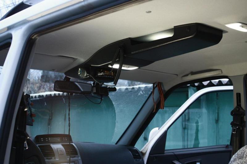Консоль потолочная для установки р/c УАЗ Патриот рестайлинг 2014, вырез под р/c 140х40 мм, черная